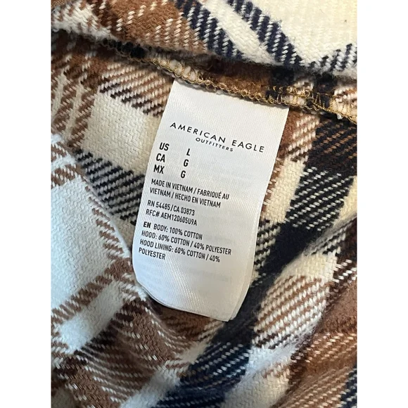 American Eagle Womens Hooded Plaid Shirt Jacket Large - Picture 7 of 8